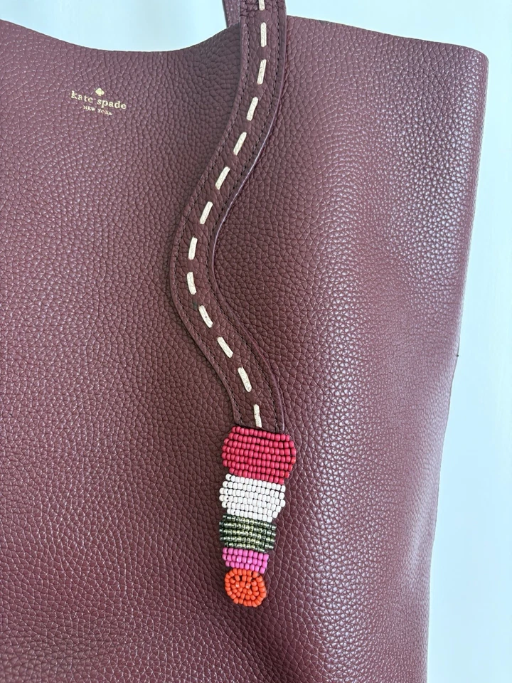 KATE SPADE Burgundy Pebbled Leather With Beaded Snake Tote/Shoulder Bag - Image 3 of 4