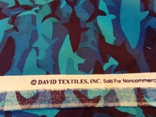 1 YD X 44" VINTAGE SHARK CAMOUFLAGE HAMMERHEAD BLUE / DAVID TEXTILES COTTON #943