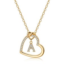 Turandoss Gold Zircon Heart Initial Necklace for Women Girls Birthday, 20 2.5In