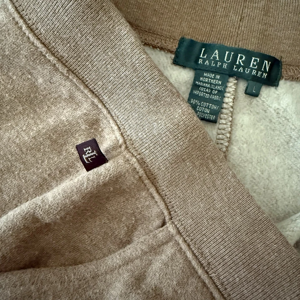 Lauren Ralph Lauren Wide-Leg Fleece Drawstring Sweatpants Beige Women’s Sz Large - Image 4 of 4