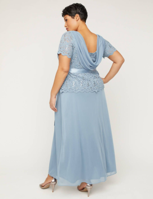 $198 Catherine's Light Blue Sparkle & Lace Mesh Peplum Gown 34W NEW C704 |  eBay