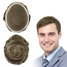 Mens Toupee Human Hair Replacement System French Lace Poly Brown Hair Piece 6