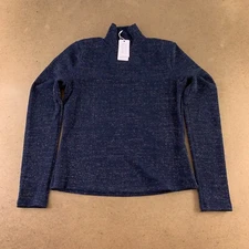 P.T.A. Women's Small Navy Glitter Knit Long Sleeve Mock Neck Pullover Top NWT