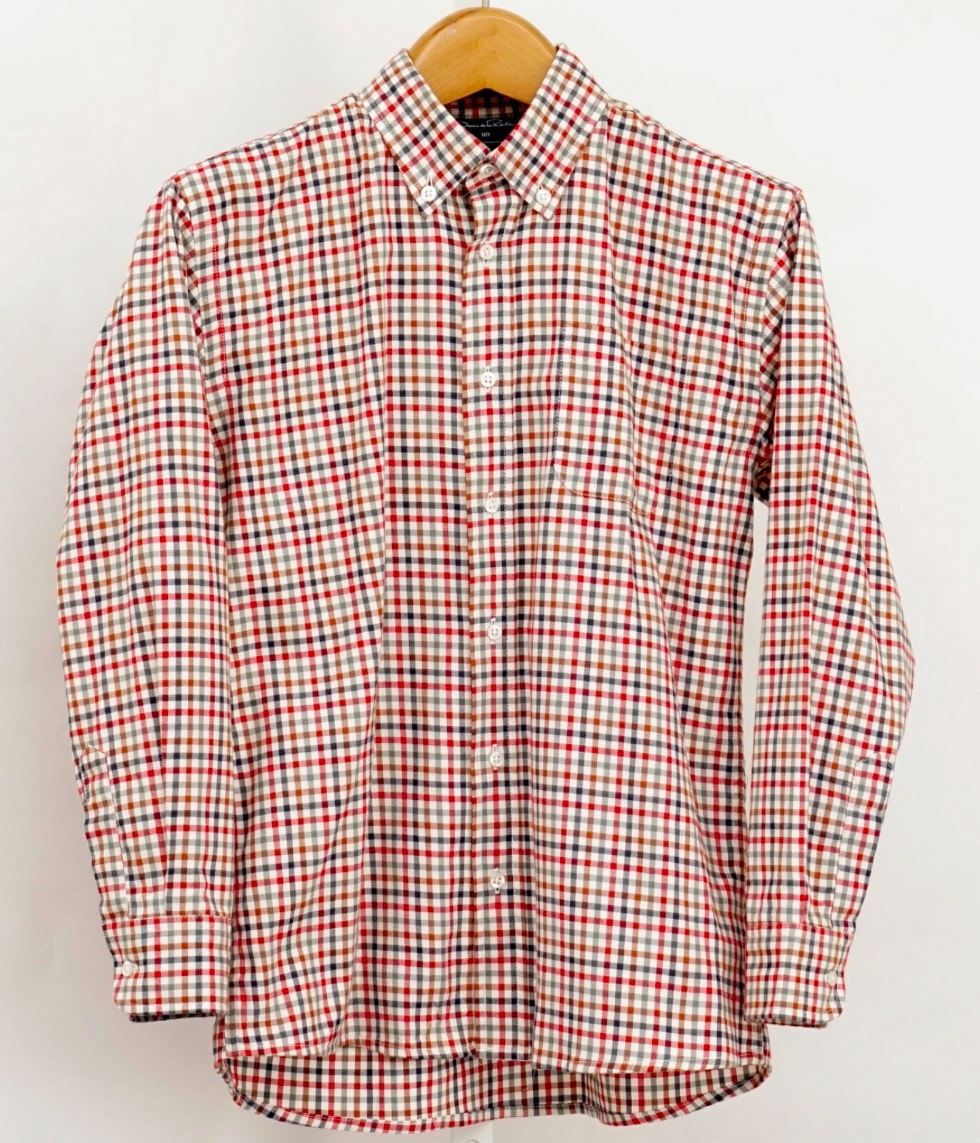 BNWT Beautiful Designer OSCAR DE LA RENTA Boys Plaid Shirts Size 10Y Red/White