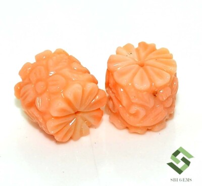 28.78 Cts Natural Coral Handmade Carving Pair 12x12 mm Loose Gemstones