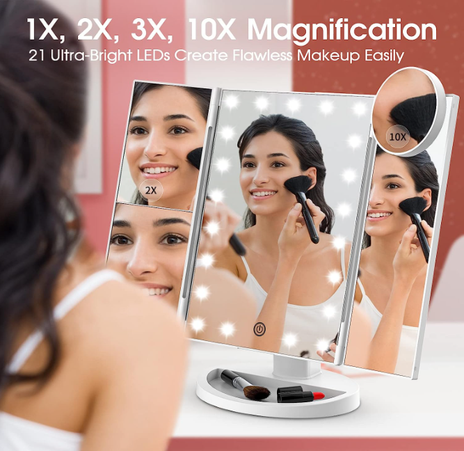 Lighted Vanity Mirror with 2X 3X 10X Magnification and LED Lights-image