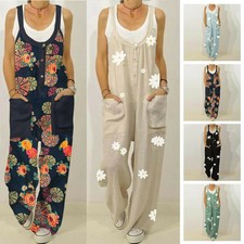 Womens Ethnic Loose Linen Cotton Jumpsuit Dun...