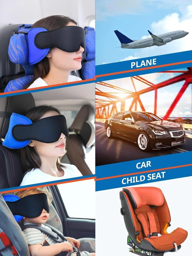 Premium Travel Pillow Set with Eye Mask & Head Strap for Ultimate Comfort - Pink