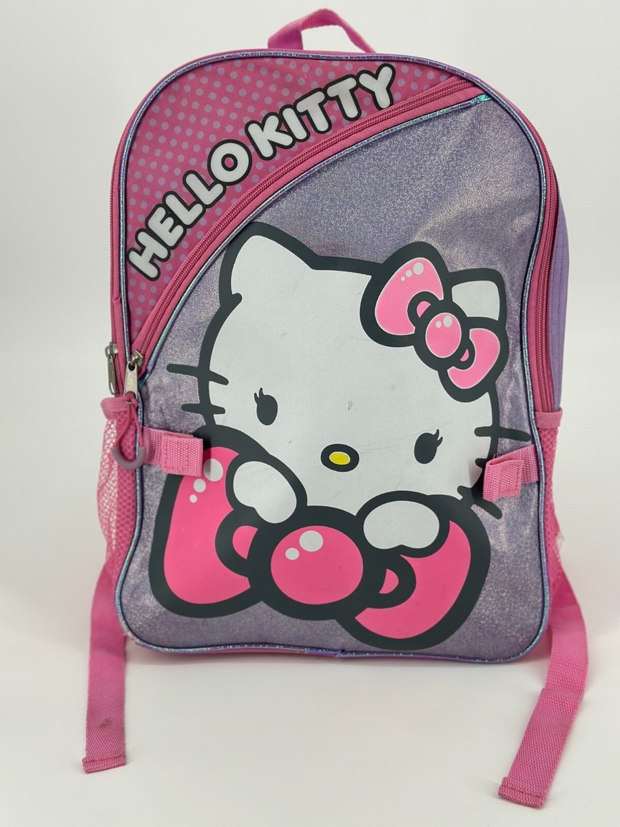Hello Kitty Backpack Pink Purple 16” Polka Dot Shiny School  display picture 1