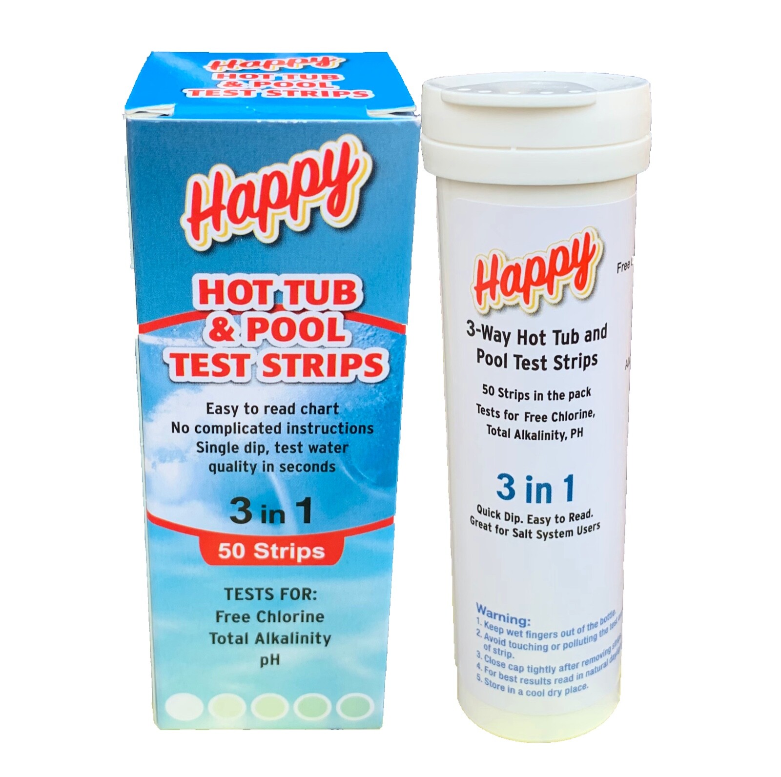 Happy Hot Tubs 3 Way Chlorine Test Strips Spa Tub Spas PH Alkalinity Tester Dip