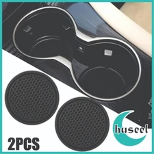 Huseel 2pcs Black Car Coaster Water Cup Bottle Holder Non-slip Mat Soft Rubber