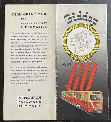 1937 Pittsburgh Pennsylvania Street Car Guide Giddap & Go Beautiful Map Style