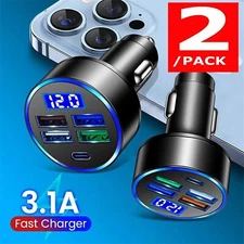 Car Charger LED Cigarette Lighter Socket 4Port USB Super Fast Charging +Type-C