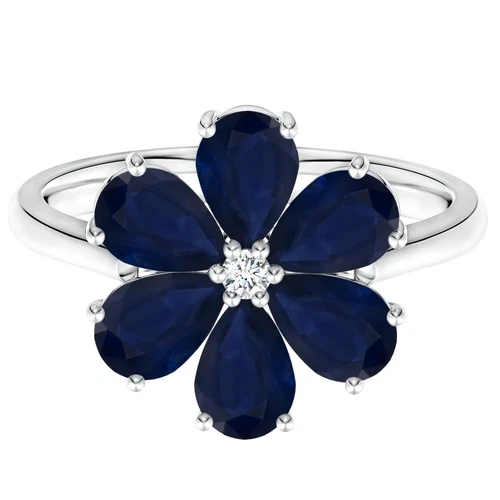Nature Inspired Pear Blue Sapphire Flower Ring 925 Silver For Graduation Gift