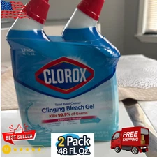 Clorox Toilet Bowl Cleaner, Clinging Bleach Gel, Ocean Mist or Rain Clean 48 Oz.