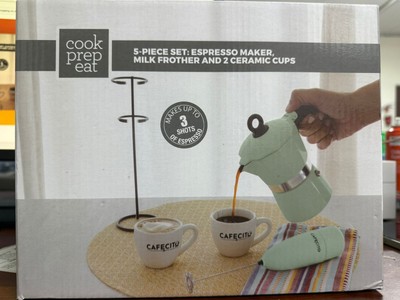 Cook Prep Eat 5-pieces Set : Espresso Maker , Milk Frother  And 2 Ceramic Cups