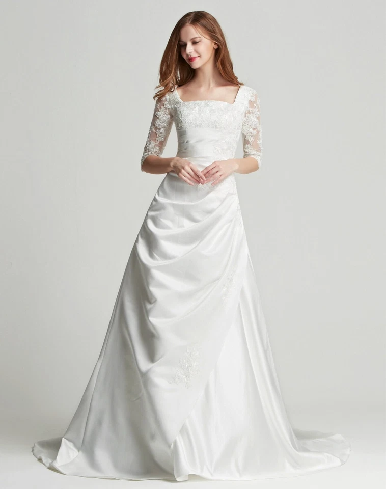 HBH Brautmode Brautkleid Hochzeitskleid mit 3/4 Ärmeln Spitze bestickt - Bild 3 von 4