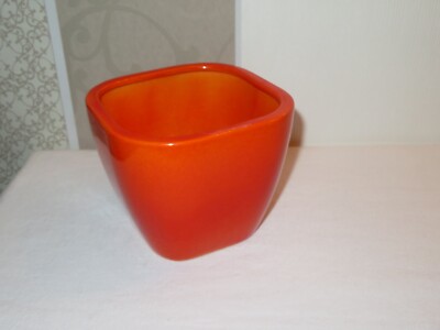 vintage Blumentopf in orange besondere viereckige Form Höhe ca 11,9 cm TOP