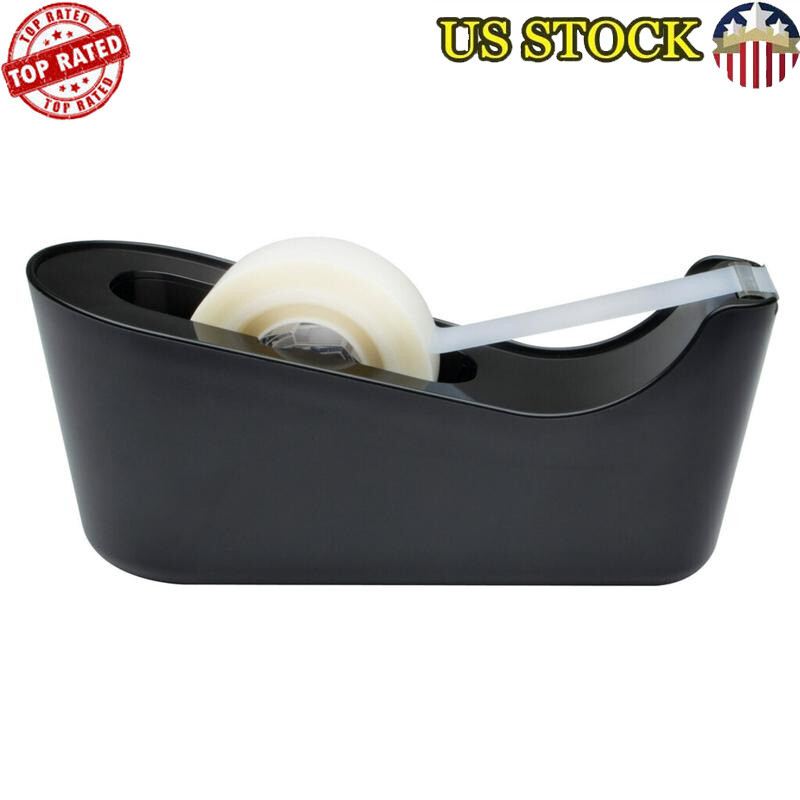 Desktop Tape Dispenser Refillable One-Handed Use Non-Skid Base Weighted Black-image