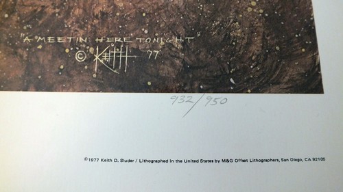 KEITH SLUDER "A MEETIN HERE TONIGHT" SIGNED PRINT NUMBERED - YEAR 1977 - Picture 4 of 6