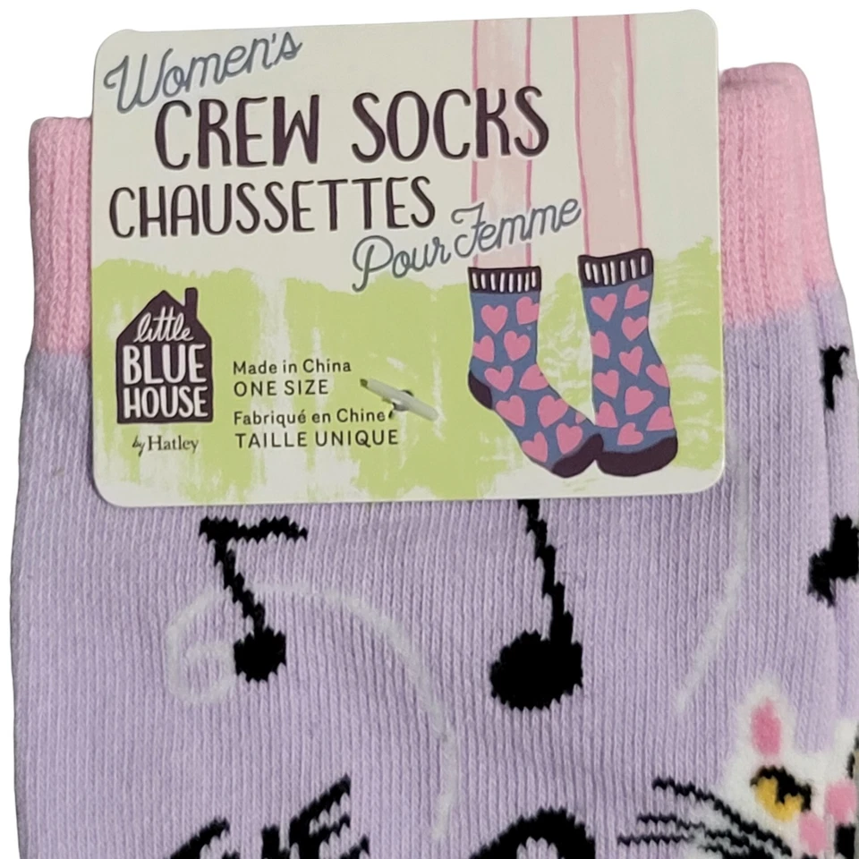 Calcetines The Sound of Mewsic Cat Kitty Crew para mujer talla única mezcla de algodón púrpura Foto 4 de 4