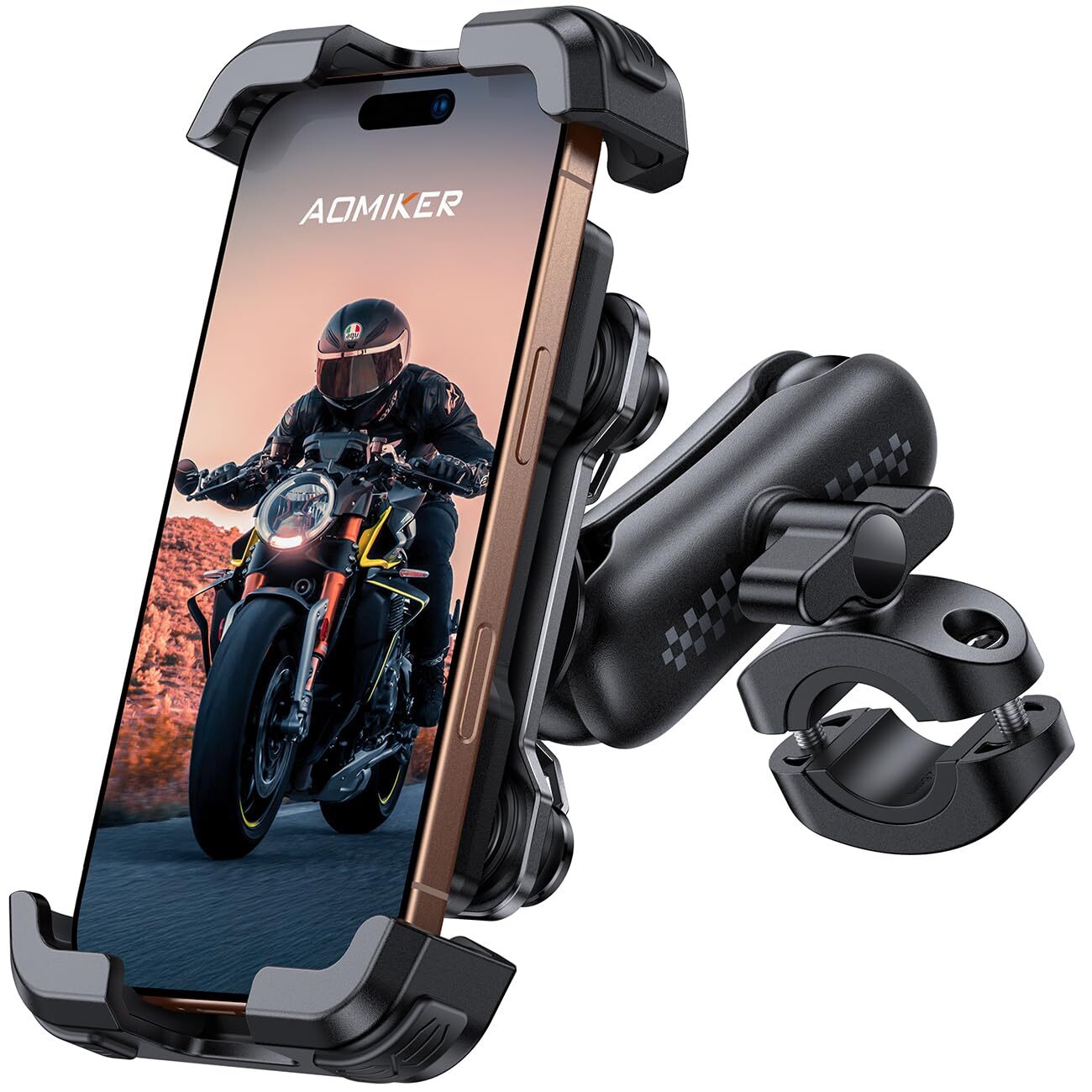 Motorcycle Phone Mount Holder - [Metal Extension Arm] [Dual Vibration Dampene...