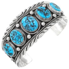 Navajo BIG BOY TURQUOISE NUGGETS STERLING SILVER BRACELET, Mens Cuff s7-8.5