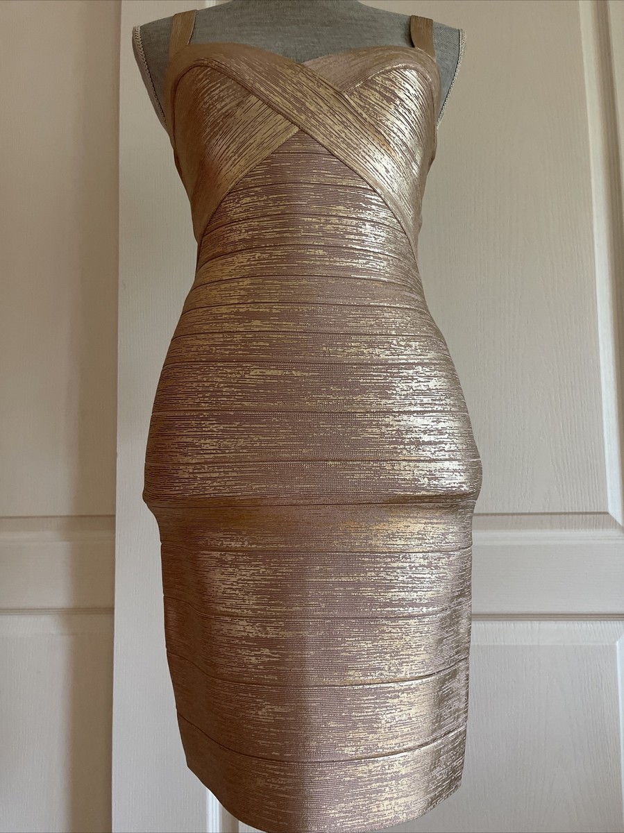 Herve Leger Foil Sweetheart Rose Gold Bandage Short Dress Size S NWT | eBay