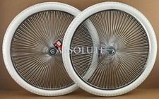 VINTAGE LOWRIDER 26" 144 SPOKE CHROME DAYTON RIM SET W/ WHITE DIAMOND TIRES.