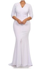 PLUS SIZE V NECK RUCHED FULL LENGTH DRESS 1X2X3X