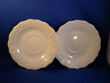*[2]  ALL WHITE 6" SAUCERS  EMBOSSED ROSE BORDER     NO MARKINGS