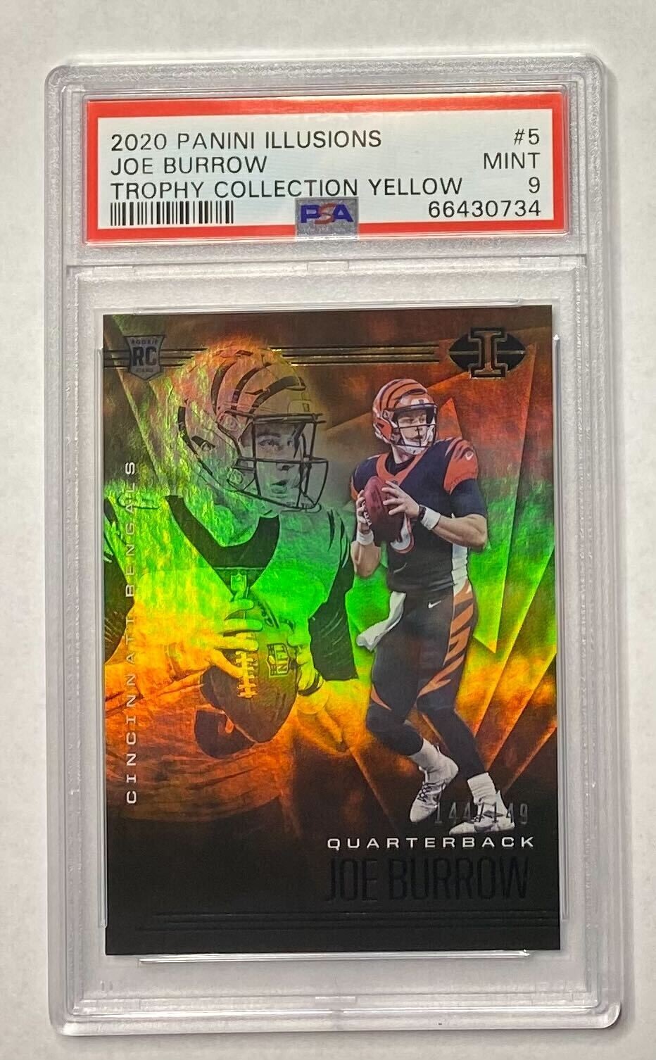 2020 Panini Illusions Joe Burrow Yellow #144/149 PSA 9 Mint Rookie RC Low Pop #5