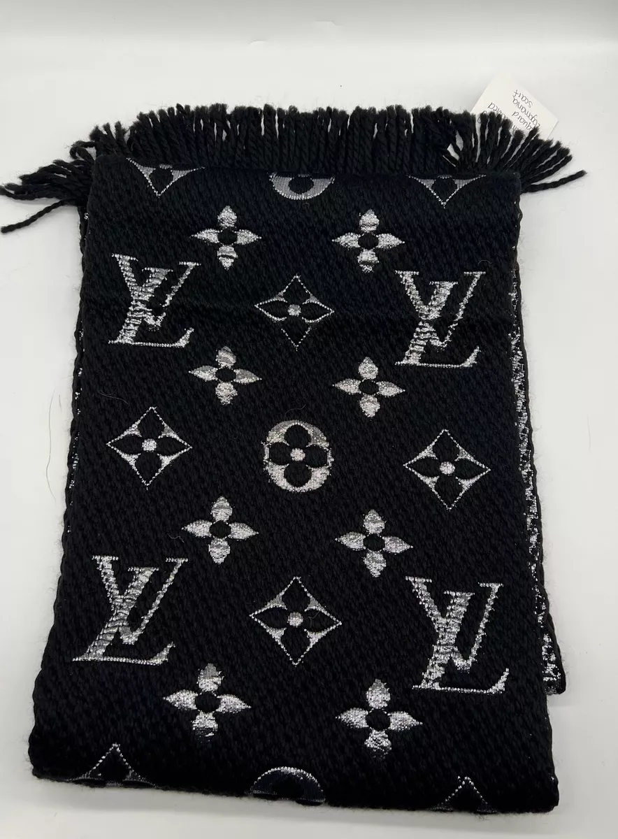 Louis Vuitton Wool Black and Silver Embroidered Jacquard Logomania