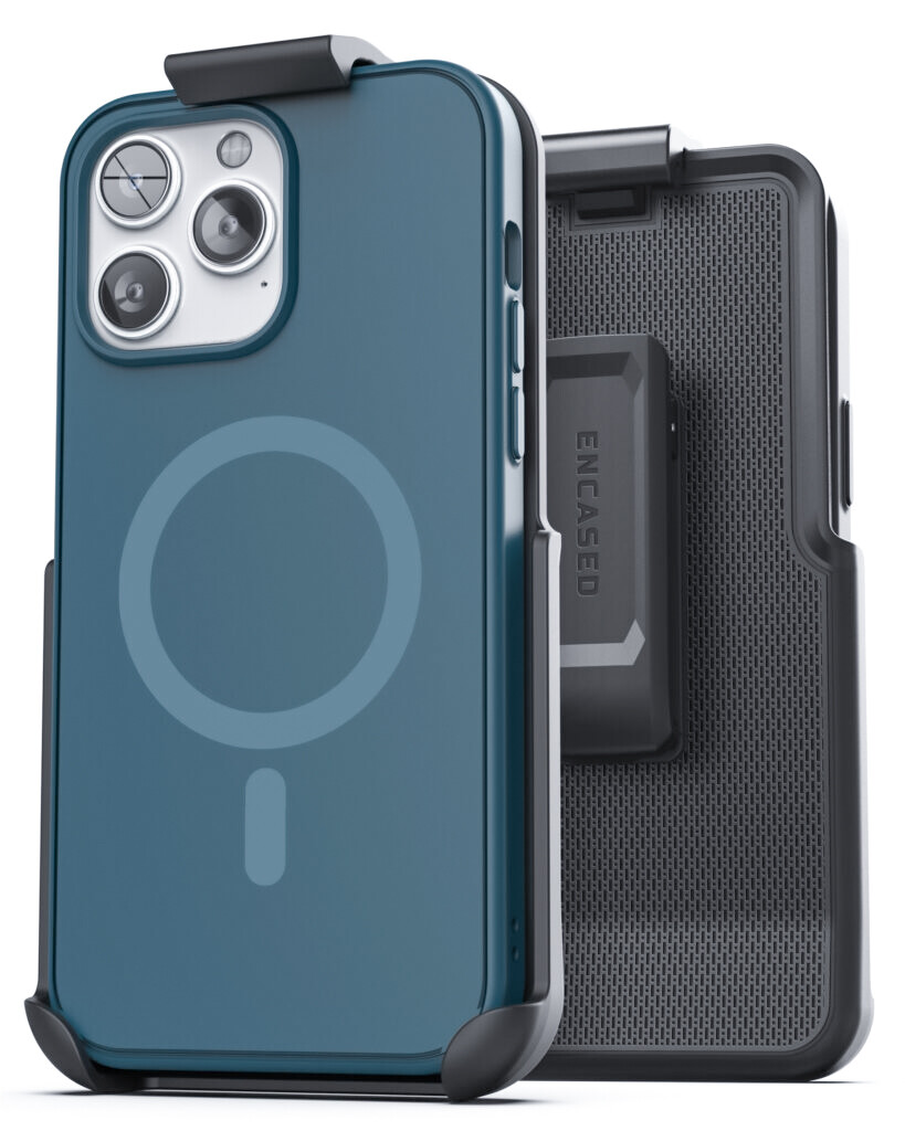 iPhone 14 Pro Belt Clip Case, Slim MagSafe Compatible Cover with Holster Blue