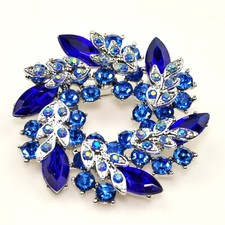 Blue Silver Wreath brooch pin crystal brooches Women Fashion Jewelry Gift