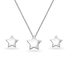 Star Dainty Polished Sterling Silver Choker Necklace and Stud Earrings Set
