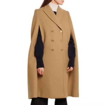 Occident Womens Lapel Double Breasted Faux Woolen Trench Coat Cape