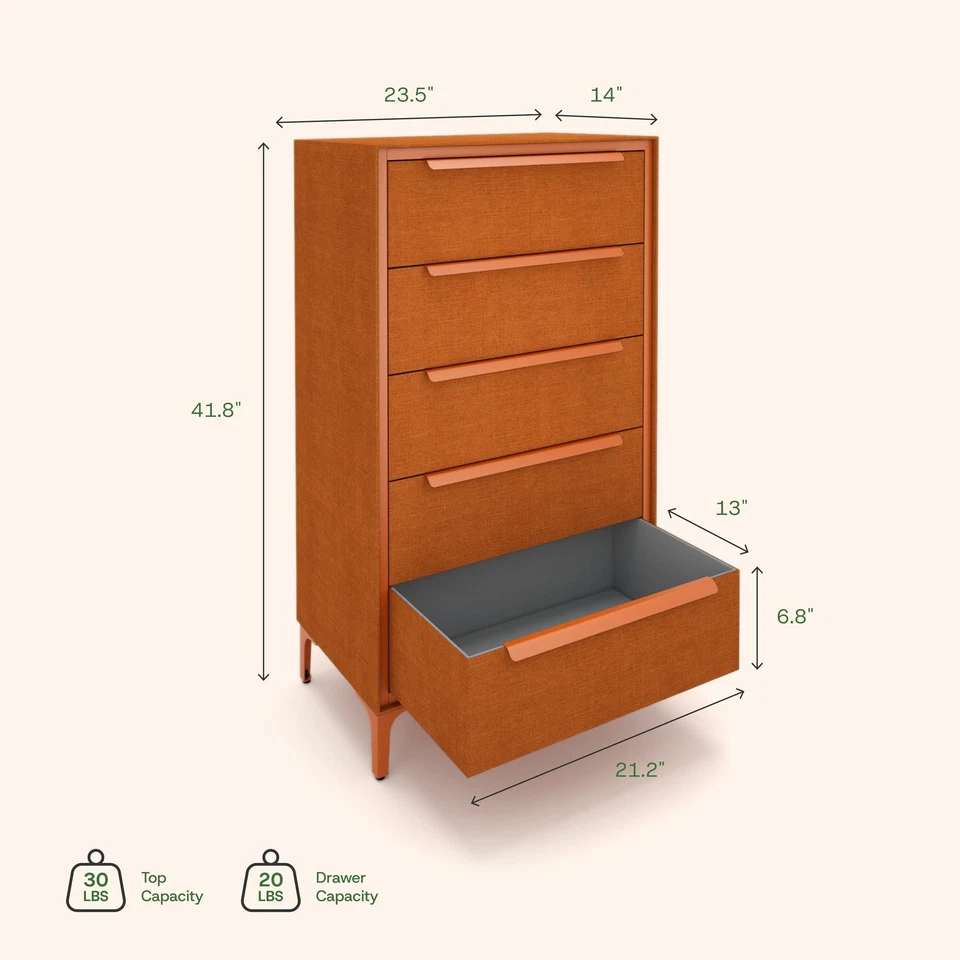 Cómoda de tela premium Naima - Marco de metal fuerte, 5 amplios cajones a prueba de flacidez... Foto 3 de 4