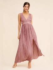 ASTR The Label Mauve Pleated Maxi Dress V-Neck Sleeveless Tie Size S NWT