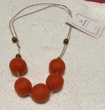 Gist Jewellery Burnt Orange Wool Ball Necklace NIP