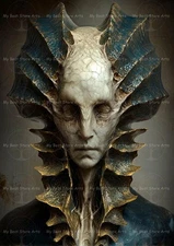 SURREAL ALIEN KING ART PRINT, Fantasy Dark Gothic Poster, Sci-Fi Home Decor