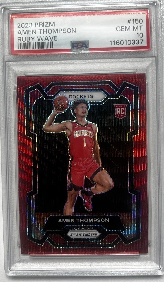 2023-24 Panini Prizm - Amen Thompson #150 Ruby Wave Prizm (RC) PSA 10