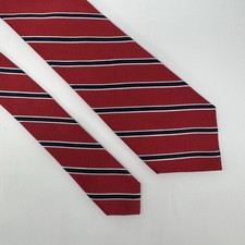Lauren Ralph Lauren Tie Red Navy Striped Repp 100 Silk Handmade 3 1/2  x 57  