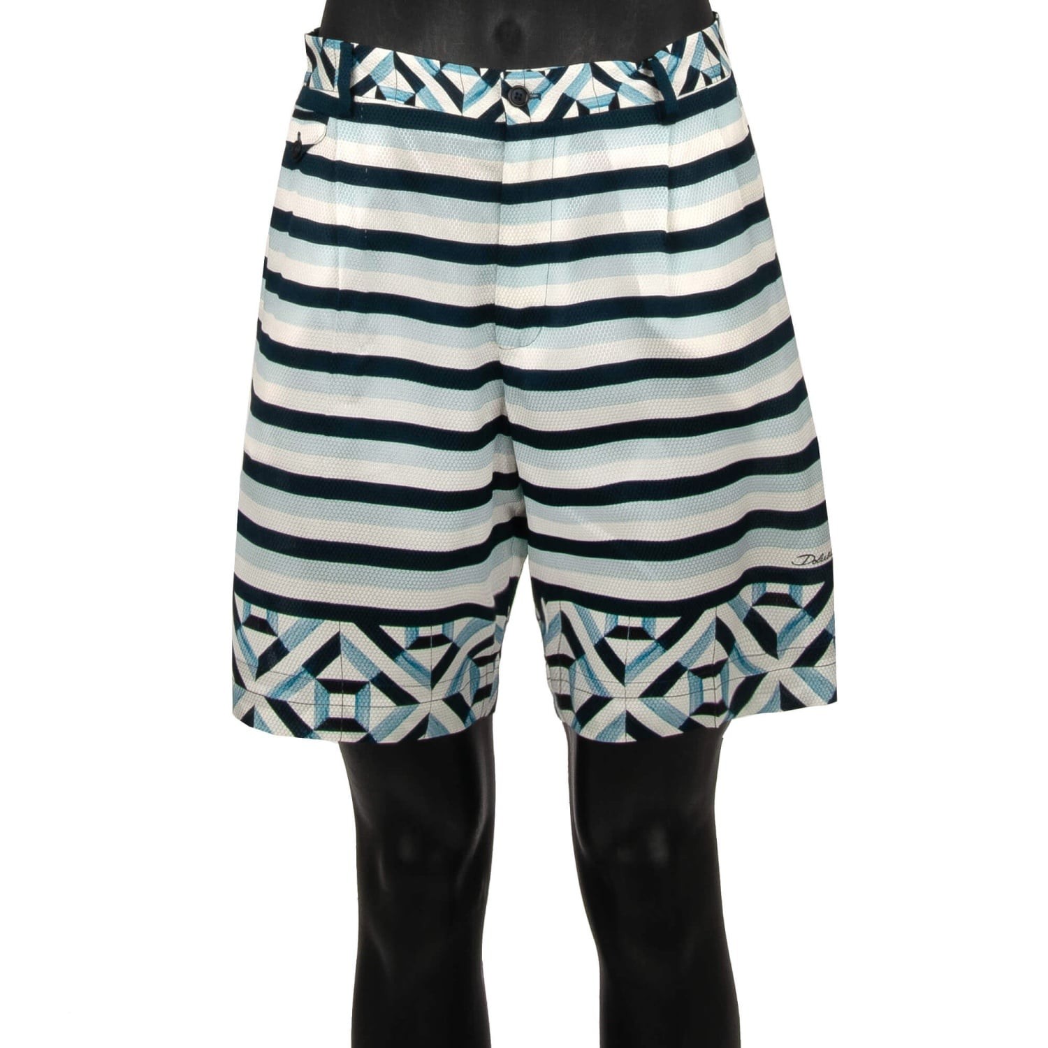 DOLCE & GABBANA DG Logo Patch Gio Ponti Silk Short Pants Bermudas Shorts Blue