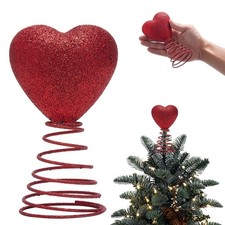 Mini Glitter Heart Valentines Tree Topper Decorations Red 5x3x3 Inch 1 PCS