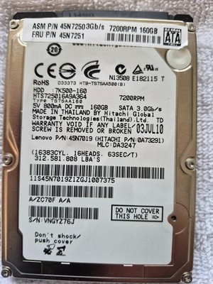 Hitachi HTS725016A9A364 160GB 7200RPM 2.5'' SATA HDD Tested 100% 128Hrs Laptop
