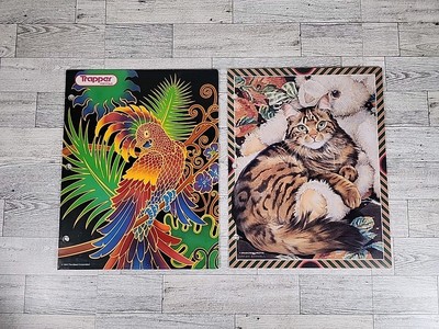2 Vintage Portfolios Trapper 3 Ring Binder Folders 90s Mead Cat & Parrot 