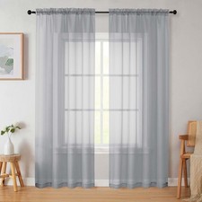 Light Grey Sheer Curtains 84 Inches Long 2 Panels, Soft Light Filtering