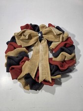 Patriotic Burlap Wreath 16  Red Tan Blue w Bow Star Rustic Farmhouse Decor. USA