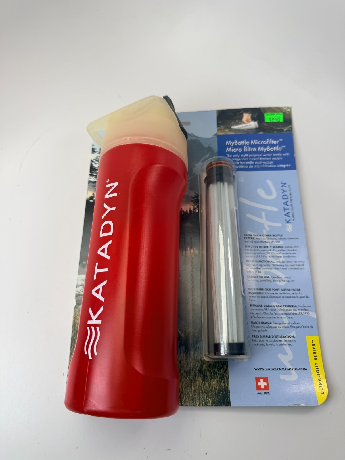 Personal Water Filtration Bottle Red New Swiss Made